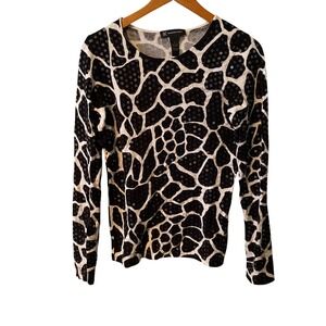 INC Women's Long Sleeve Top Black White Giraffe Print Sequins Size S